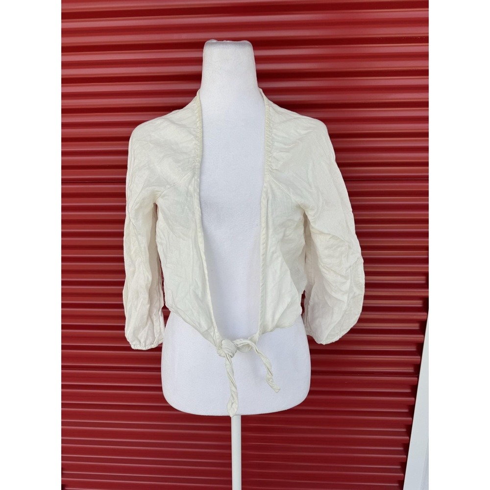 Wilfred Jacket Womens Medium White Linen Tie Front Cropped Bolero Shrug